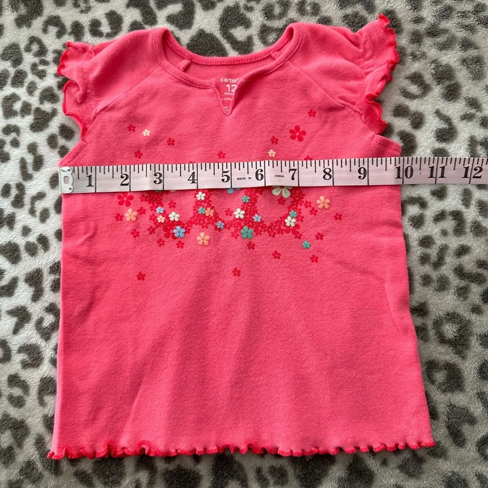 Carter’s Glitter Flower Graphic Top in Coral Pink Size 12 Months